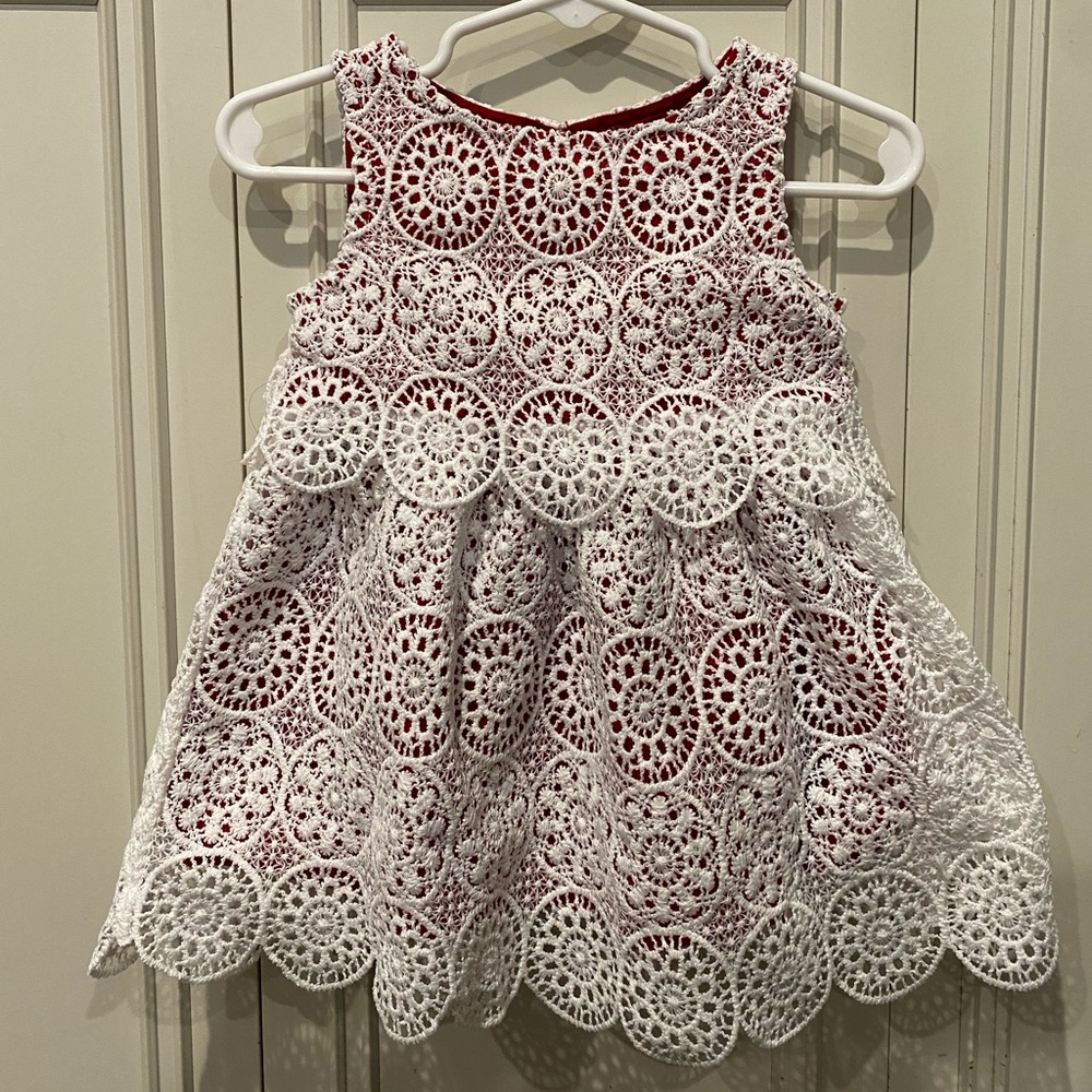 White lace / Red Lining Toddler Dress